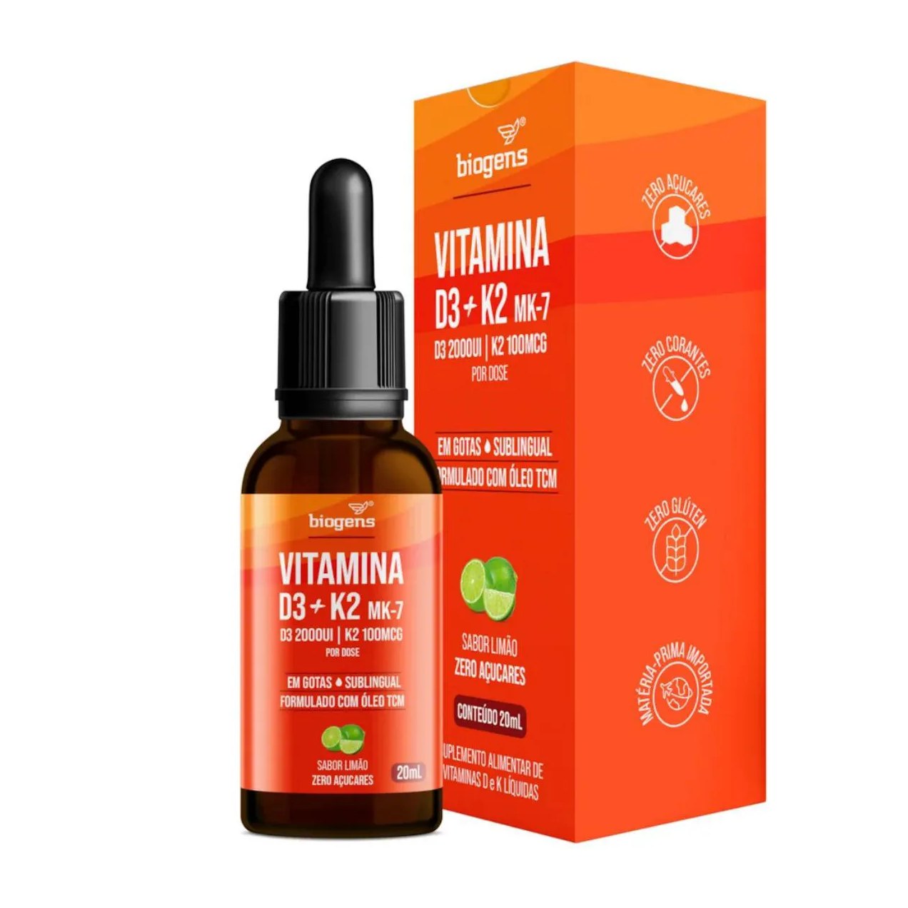 Vitamina D3 2000ui + K2 Mk7 100mcg Bigens Limão 20ml