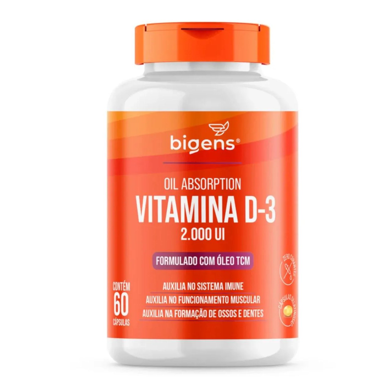 Vitamina D3 2000ui com Tcm 400mg Bigens 60 Capsulas sem Sabor