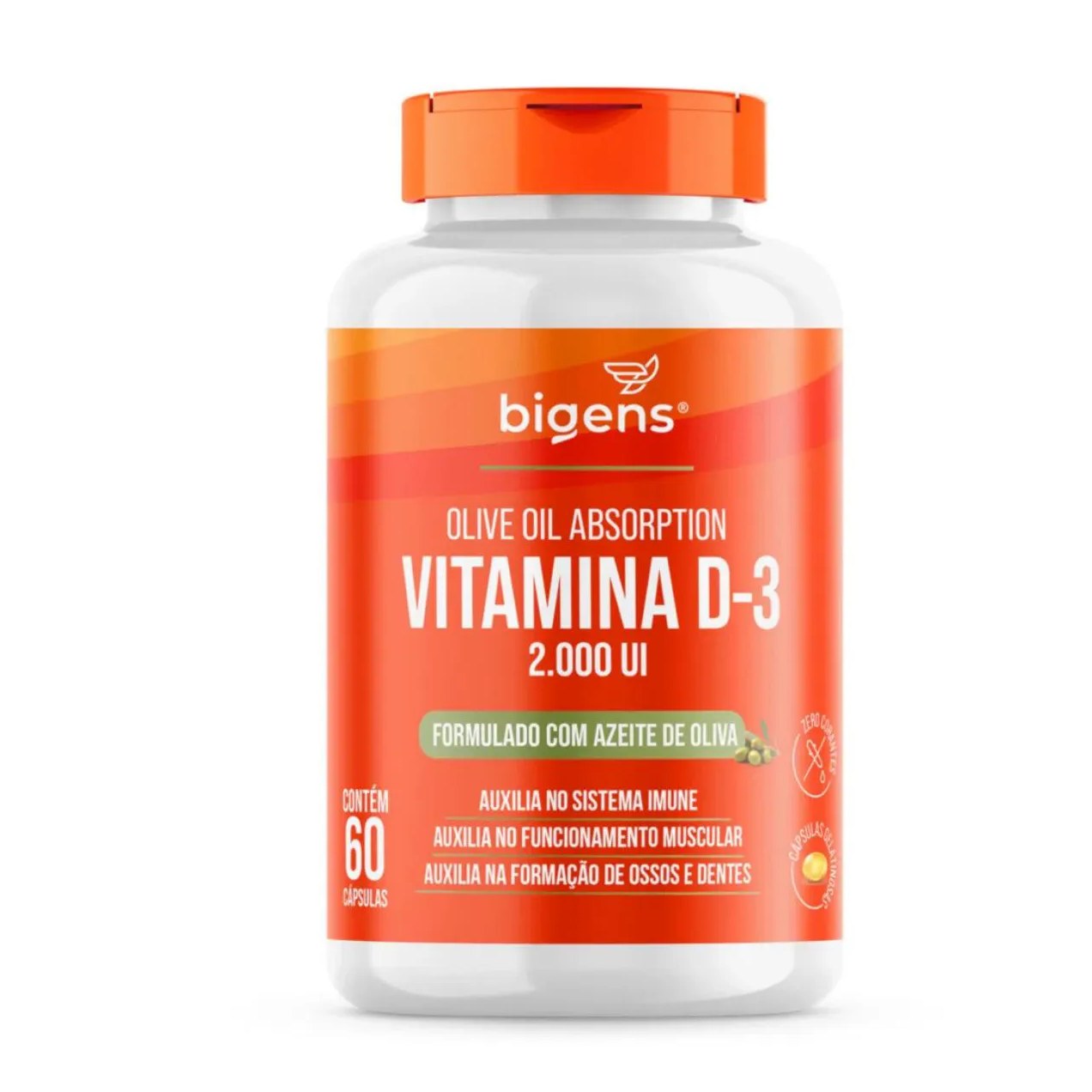 VITAMINA D3 2000UI ÓLEO DE OLIVA BIGENS 60 CAPSULAS SEM Sabor