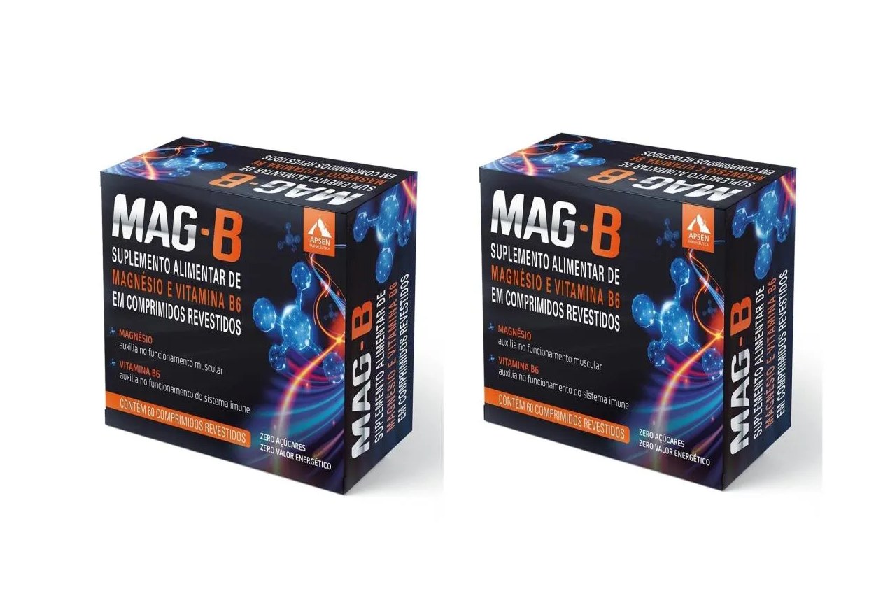 Kit 2 Suplemento Apsen Mag B Magnésio + Vitamina B6 60cps