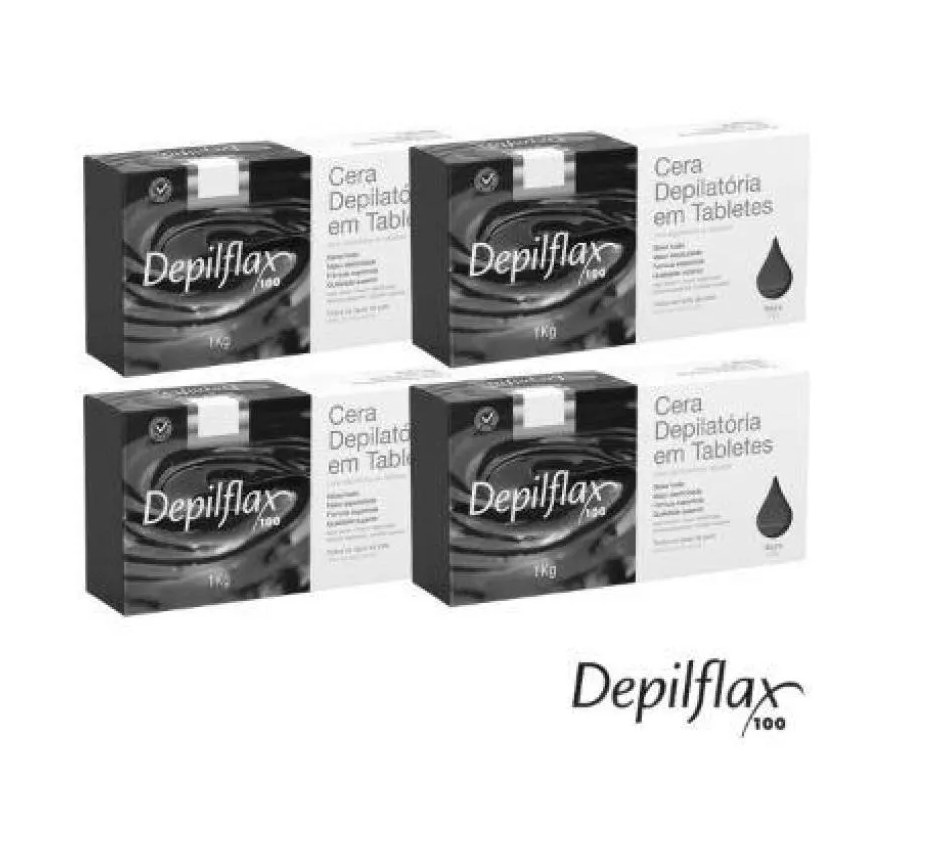 Kit com 04 Ceras Quente Depilatórias Depilflax Negra 1kg