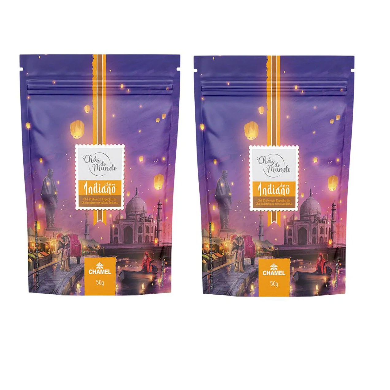 Kit 02 Chás do Mundo Pouch Chá Indiano 50g - Chamel