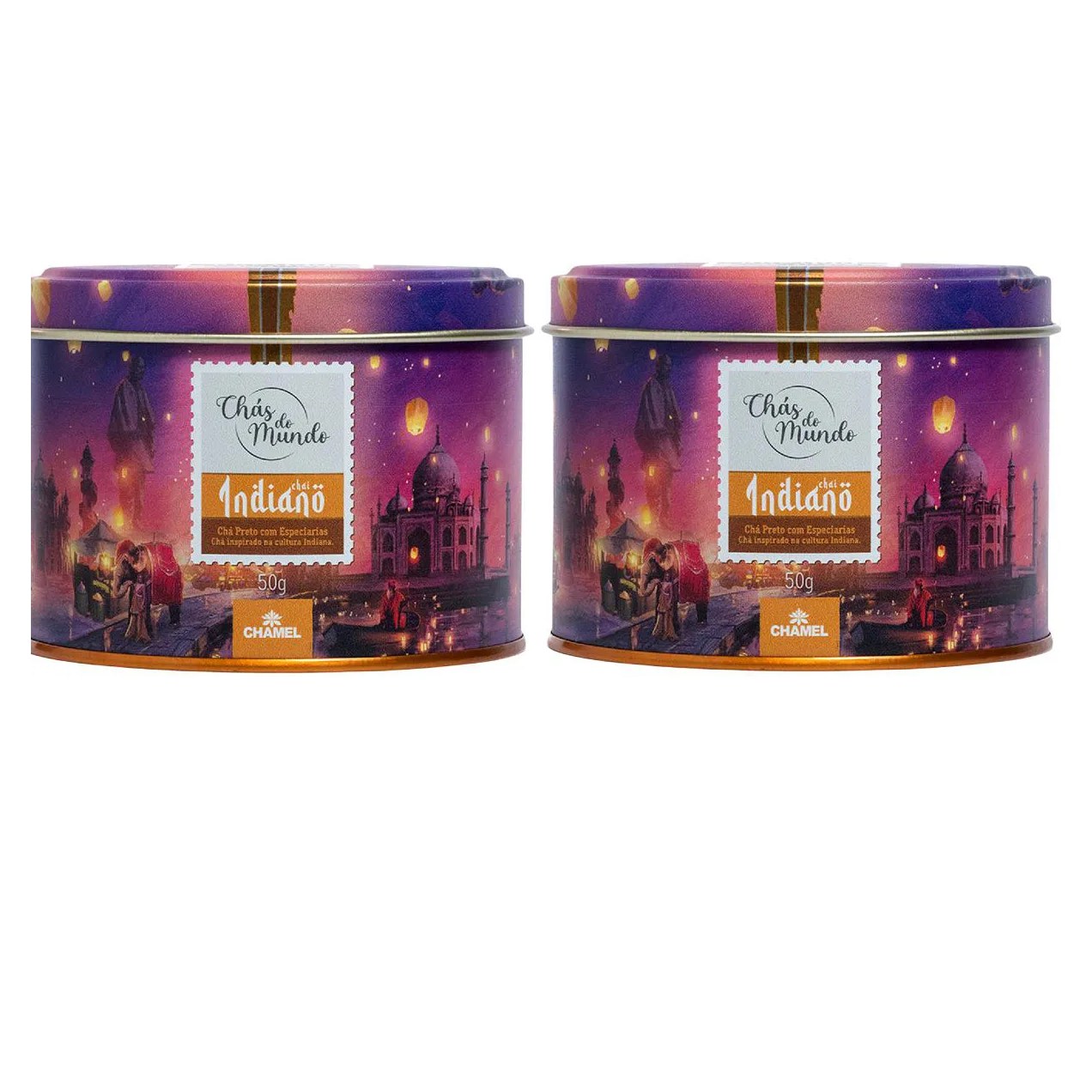 Kit 02 Chás do Mundo Pouch Chá Indiano Lata 50g - Chamel