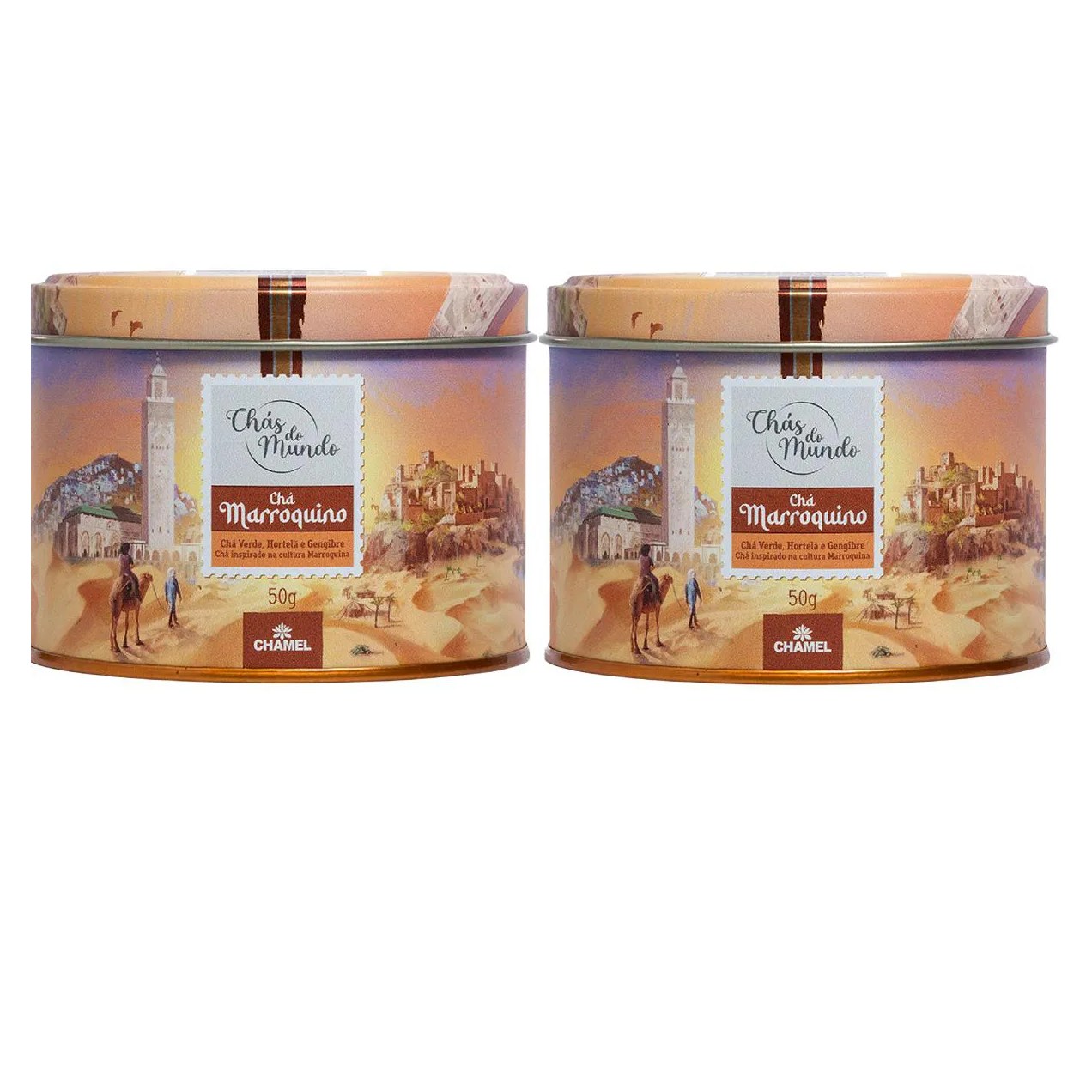 Kit 02 Chás do Mundo Pouch Chá Marroquino Lata 50g - Chamel