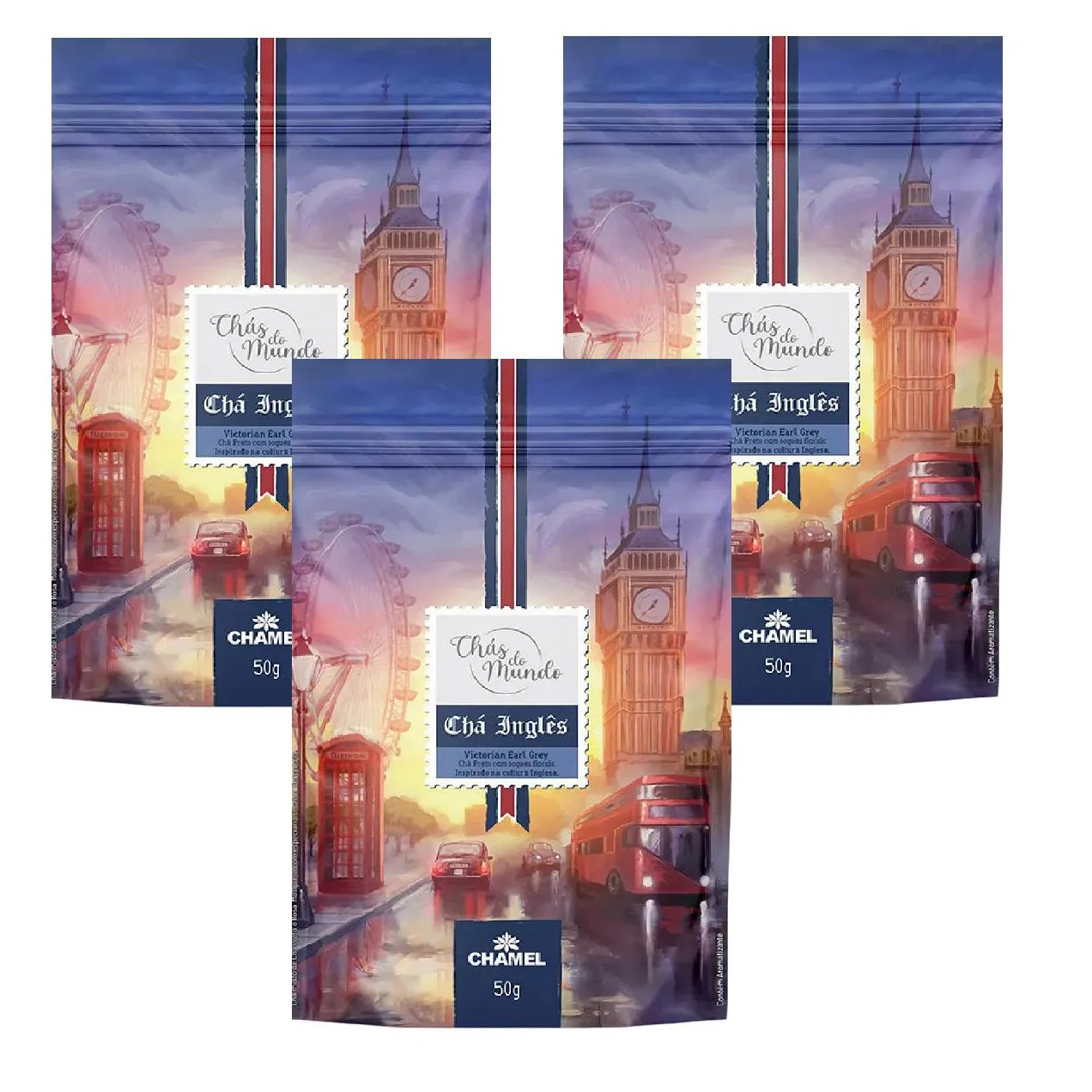 Kit 03 Chás do Mundo Pouch Chá Inglês 50g - Chamel
