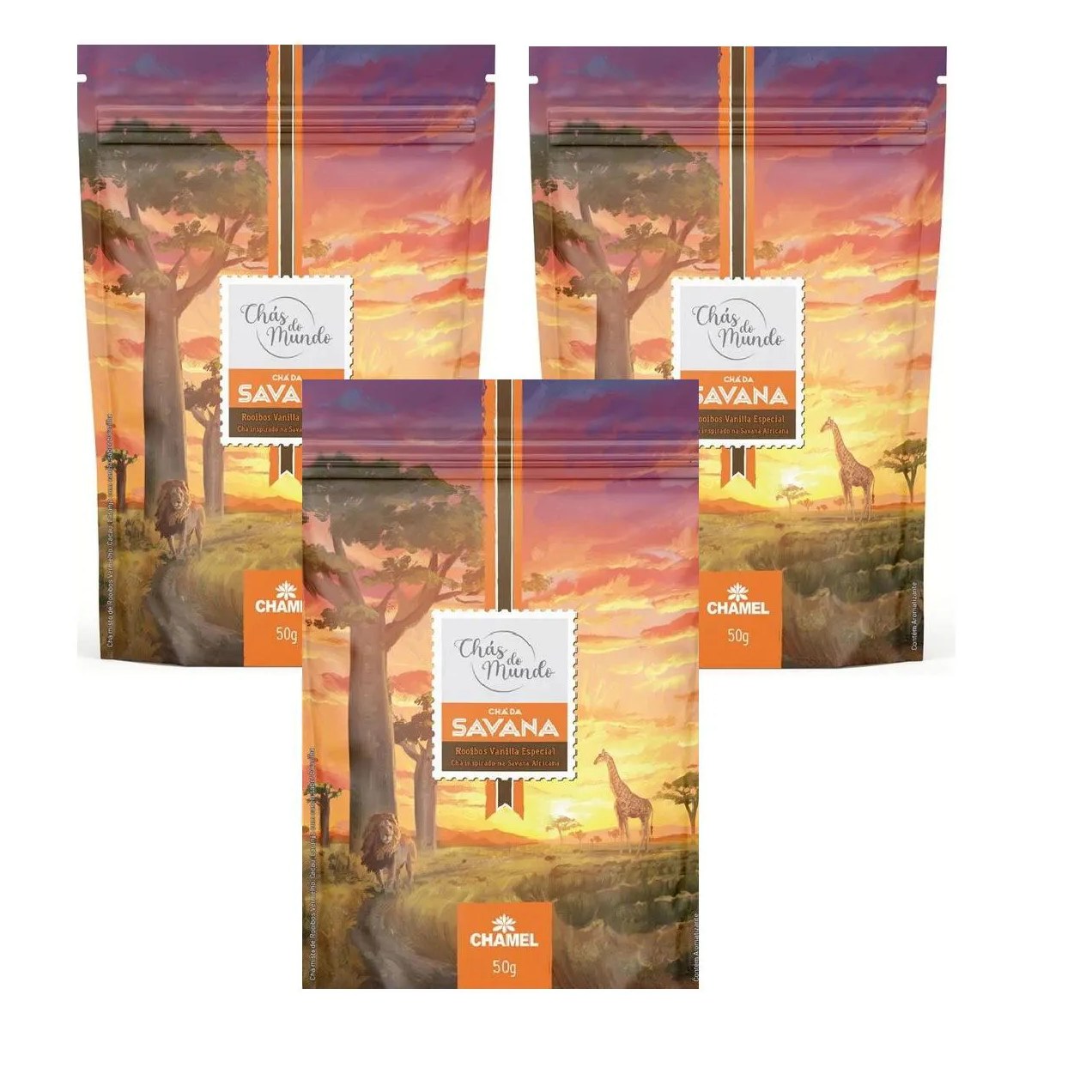 Kit 03 Chás do Mundo Pouch Chá Savana 50g - Chamel
