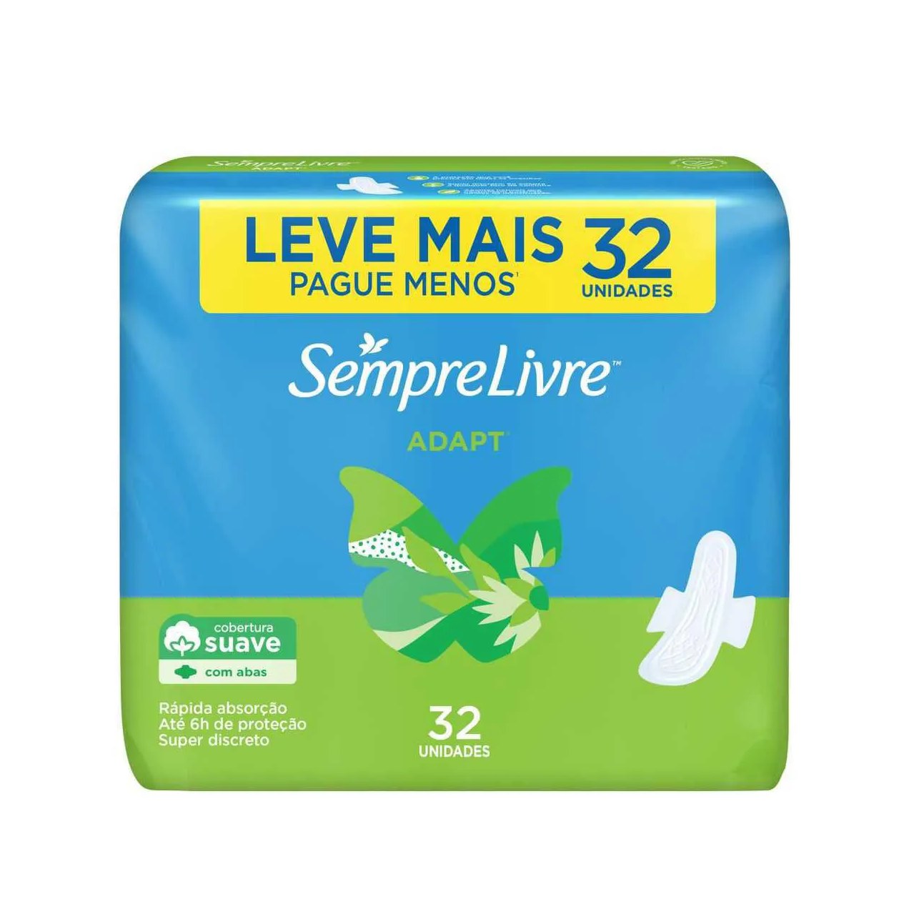 Absorvente Sempre Livre Adapt Cobertura Suave Com Abas com 32 unidades