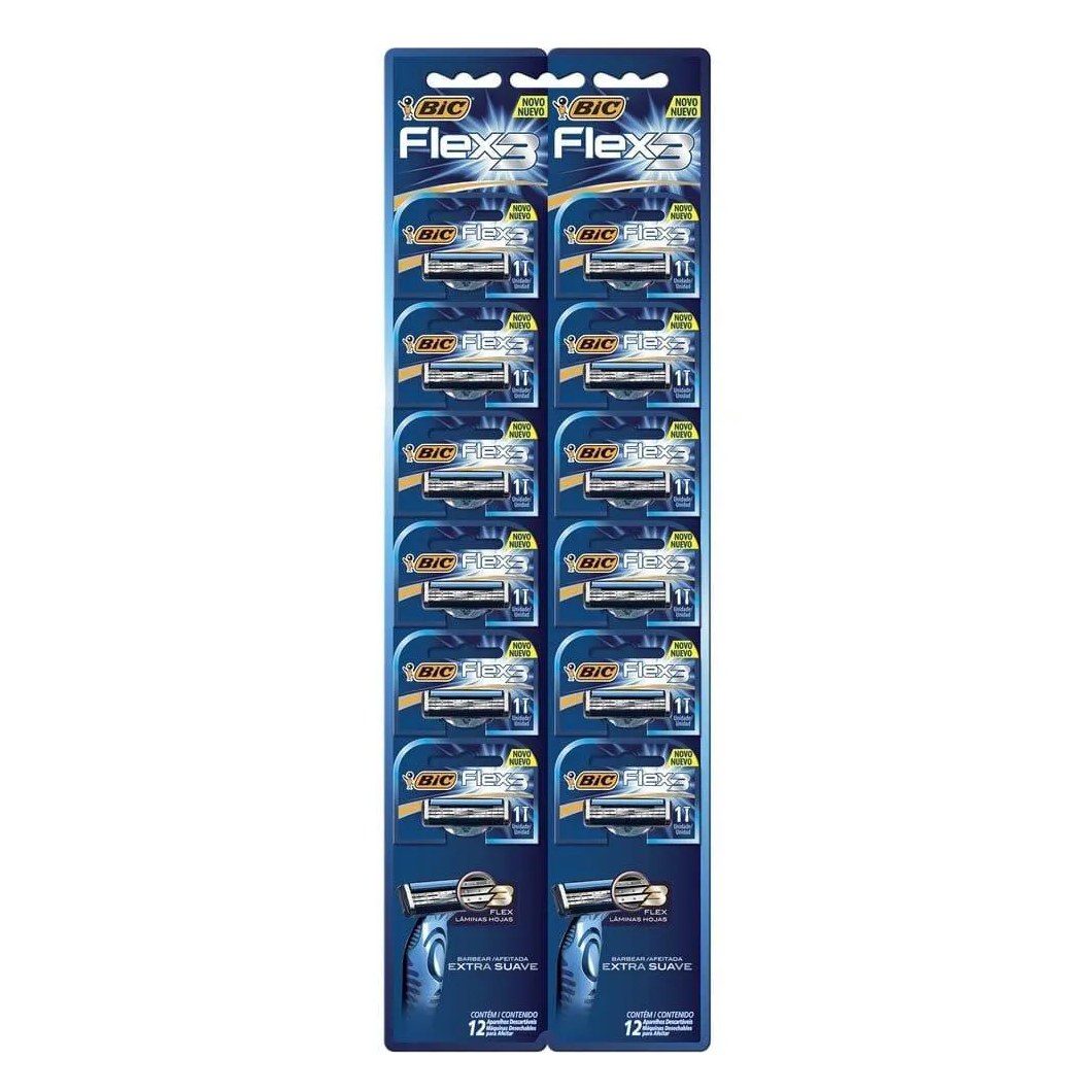 Aparelho Bic Flex 3 Extra Suave - Embalagem com 12 unidades