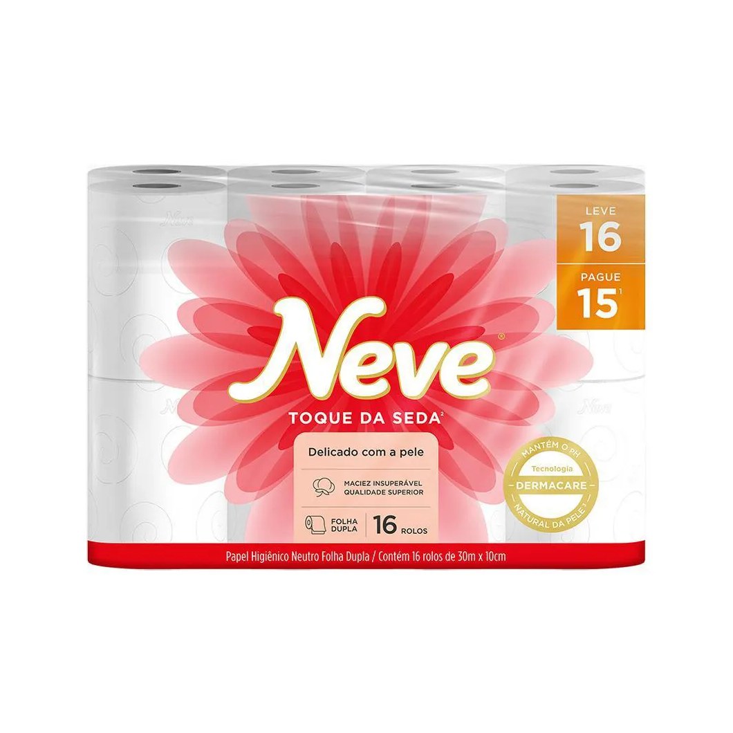 Kit 2 Papel Higiênico Neve Toque de Seda Folha Dupla 16un Cada