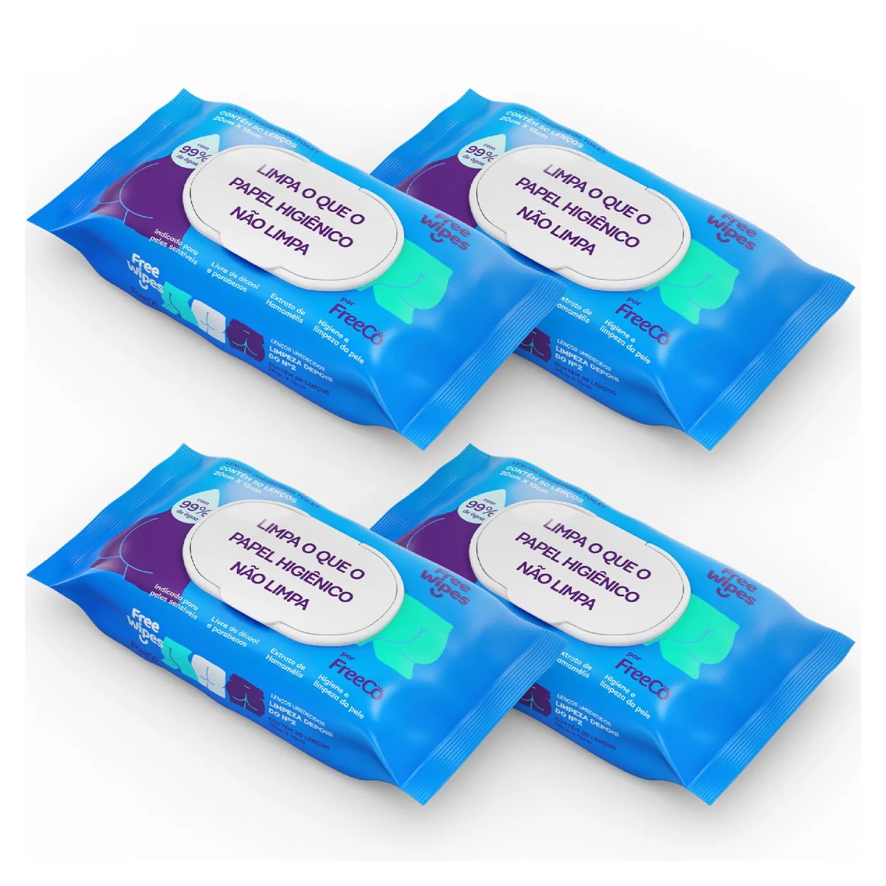 Lenço Umedecido Toilet Free Wipes 4 Unidades