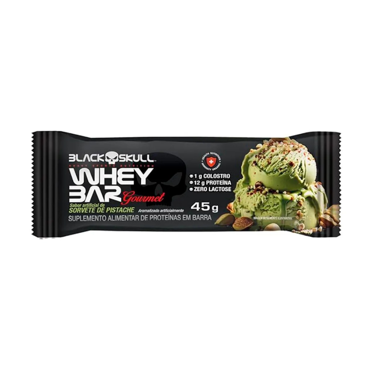 Barra de Proteína Black Skull Whey Bar Gourmet Sorvete de Pistache 45g