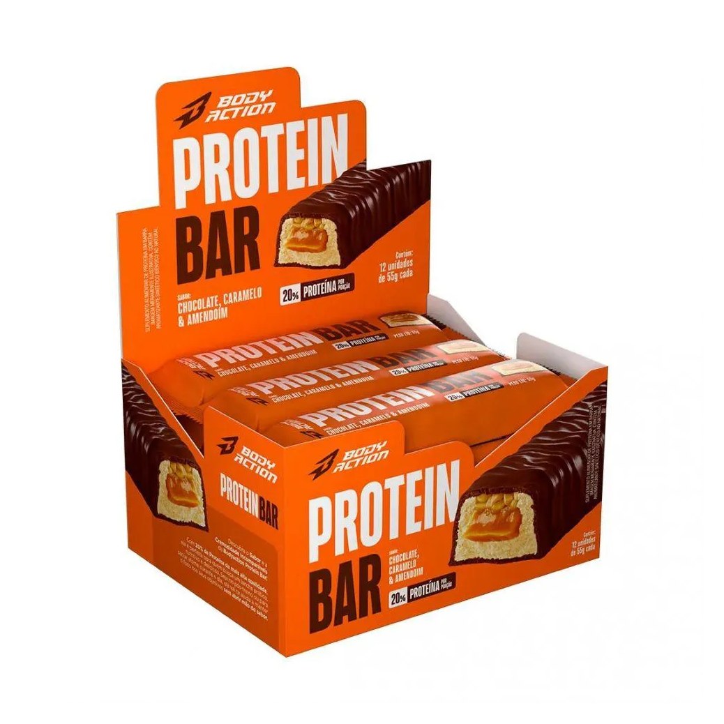 Protein Bar (Display 12 unidades 55G) - Sabor: Chocolate, Caramelo e Amendoim