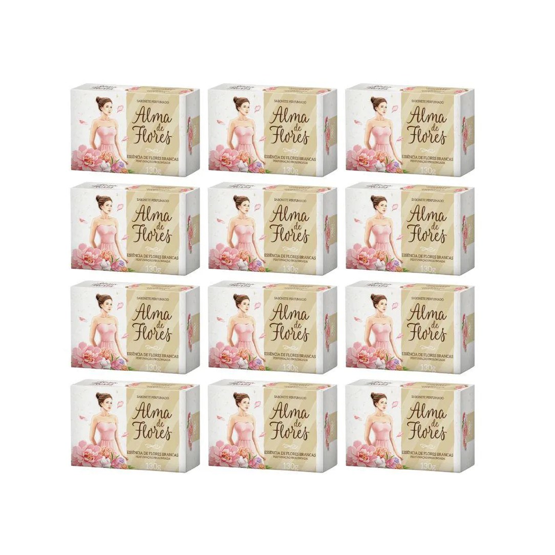 Sabonete Alma de Flores 130G Flores Brancas - Kit com 12 unidades