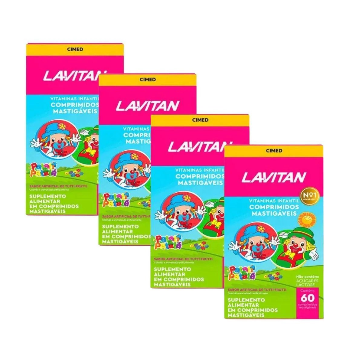 Kit 4 Lavitan Kids Suplemento Vitamínico Sabor Tutti-Frutti 60 Comprimidos