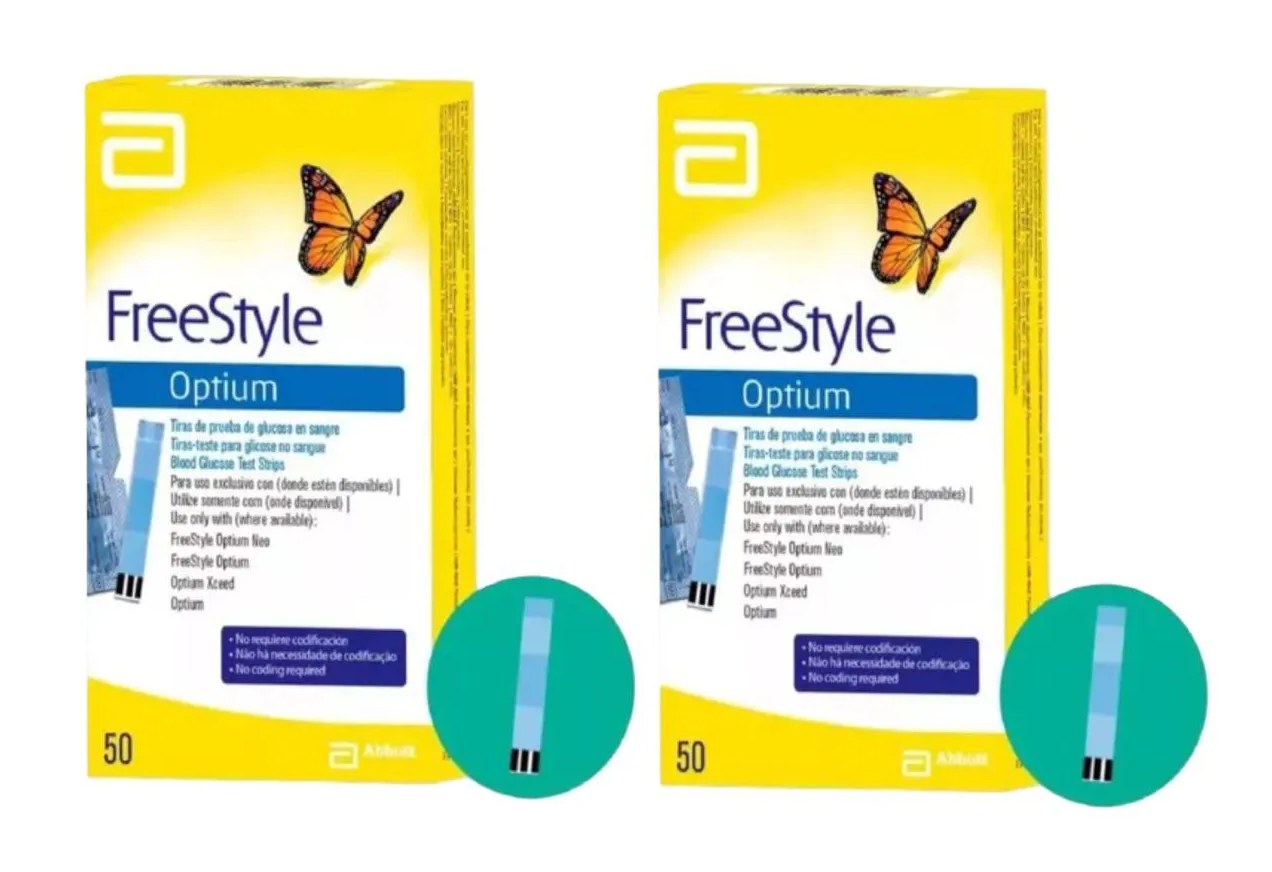 Kit 2 Tiras de Glicose Freestyle Optium Controle 50 unidades