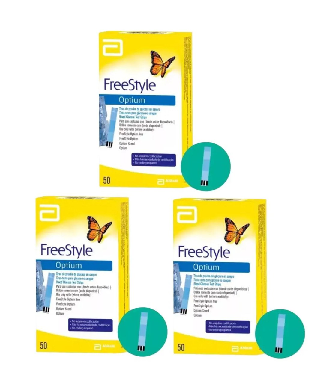 Kit 3 Tiras de Glicose Freestyle Optium Controle 50 unidades