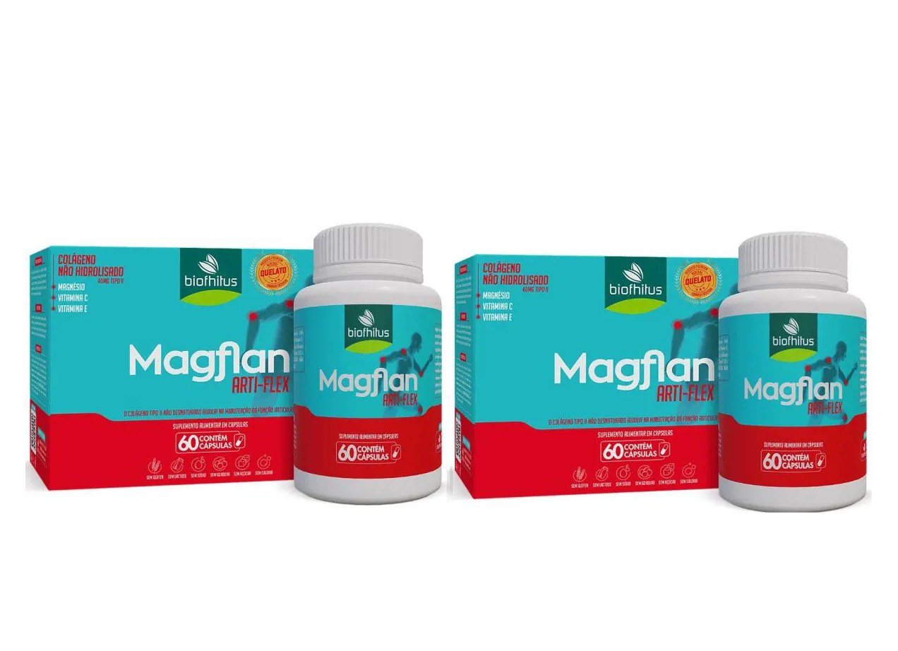 KIT 2 COLáGENO NãO HIDROLISADO TIPO II MAGFLAN ARTI-FLEX 60 CáPS