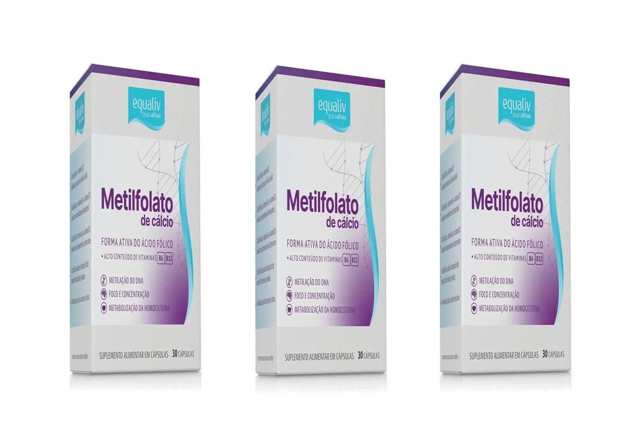 Kit 3 Suplemento Metilfolato de Cálcio 30 Cápsulas - Equaliv