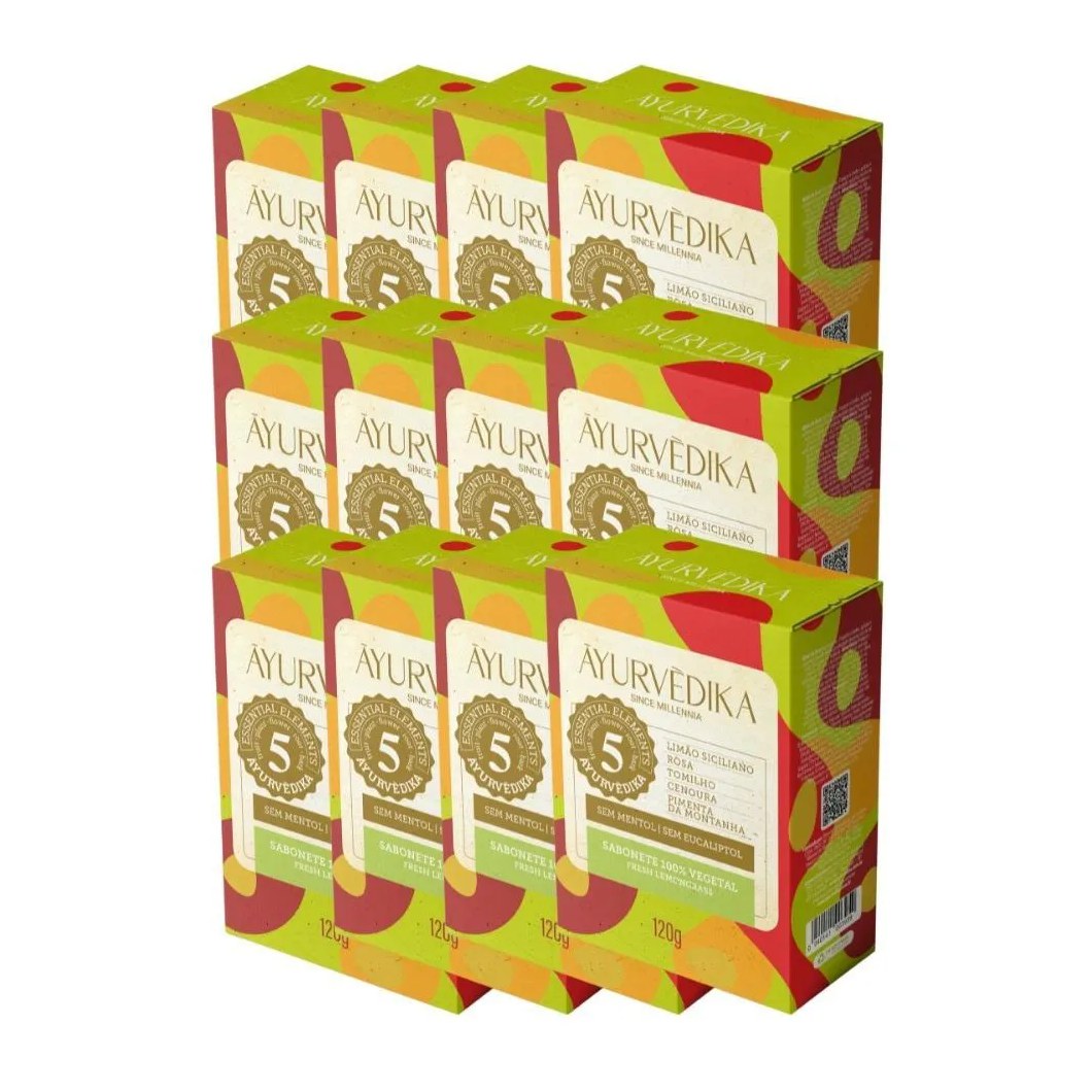 Kit 12 Sabonetes Barra 100% Vegetais Lemongrass Ayurvédika