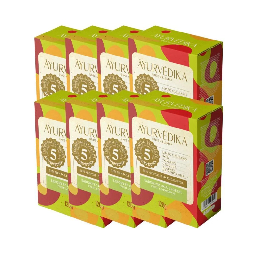 Kit 8 Sabonetes Barra 100% Vegetais Lemon Grass Ayurvédika