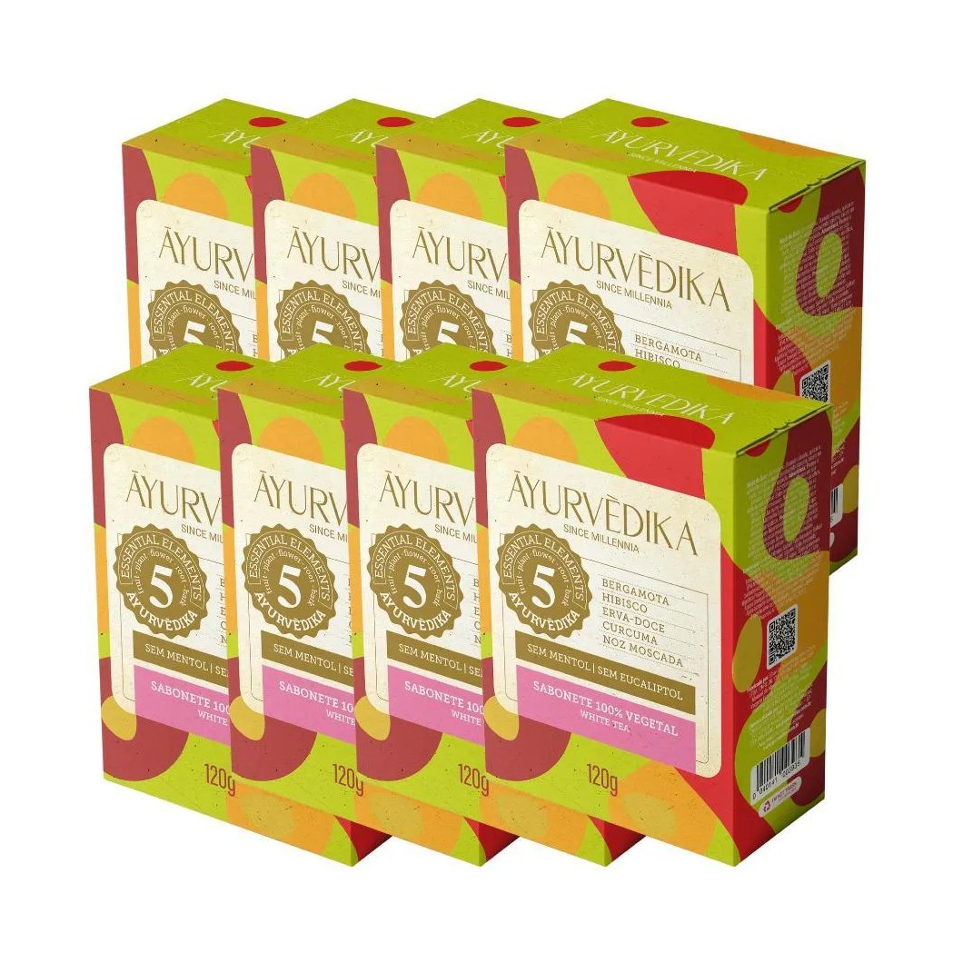 Kit 8 Sabonetes Em Barra 100% Vegetais White Tea Ayurvédika