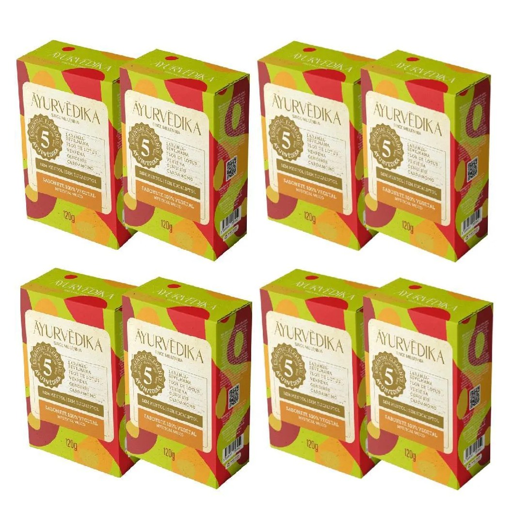 Kit 8 Sabonetes Barra 100% Vegetais Mystical Wood Ayurvédika