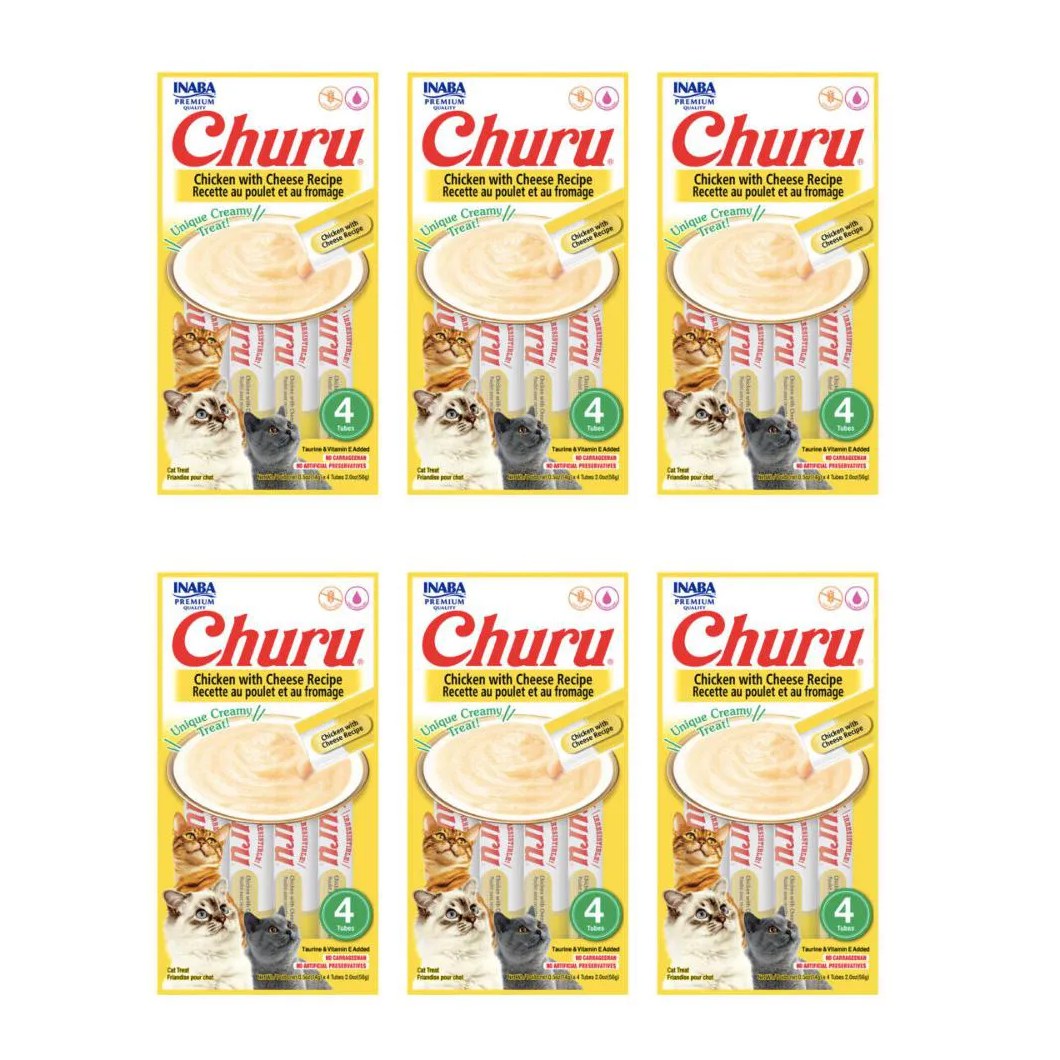 Caixa 6 unidades Petisco Purê Churu Galinha E Queijo para Gatos 56g
