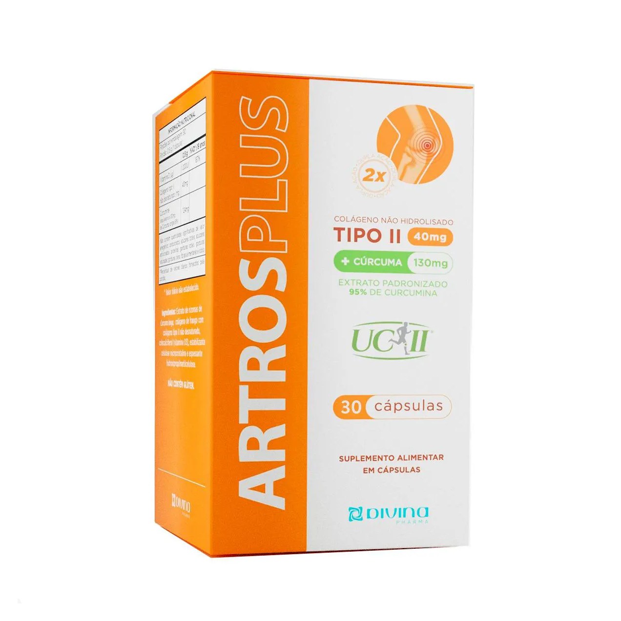 Colágeno Tipo II Não Hidrolisado 40 mg + Extrato de Cúrcuma 130 mg Artros Plus 30 Comprimidos