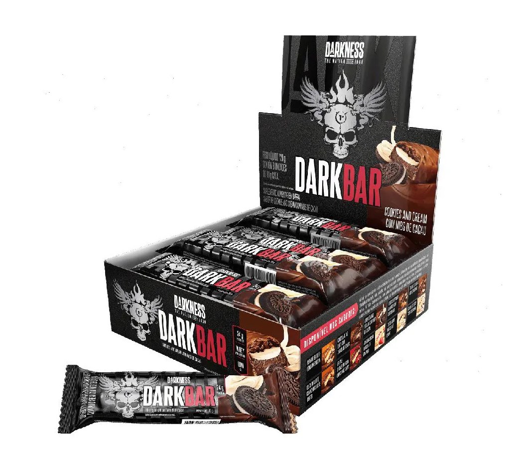 Dark Bar Caixa 8 unidades (720g) - Nova Embalagem - Sabor: Cookies And Cream C/ Nibs de Cacau