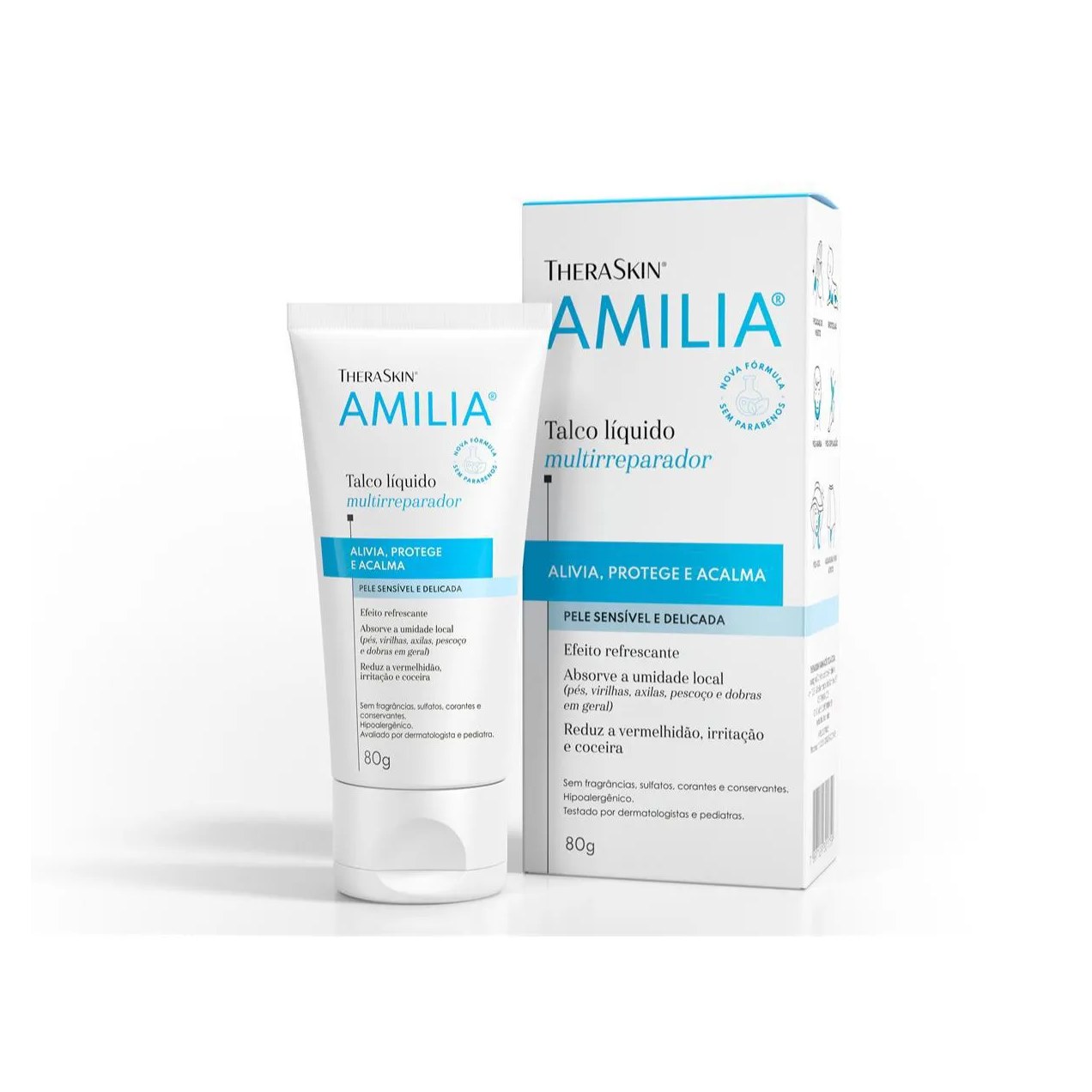 Talco Líquido Thera Skin Amilia Multirreparador Tripla Ação Pele Sensível e Delicada 80g