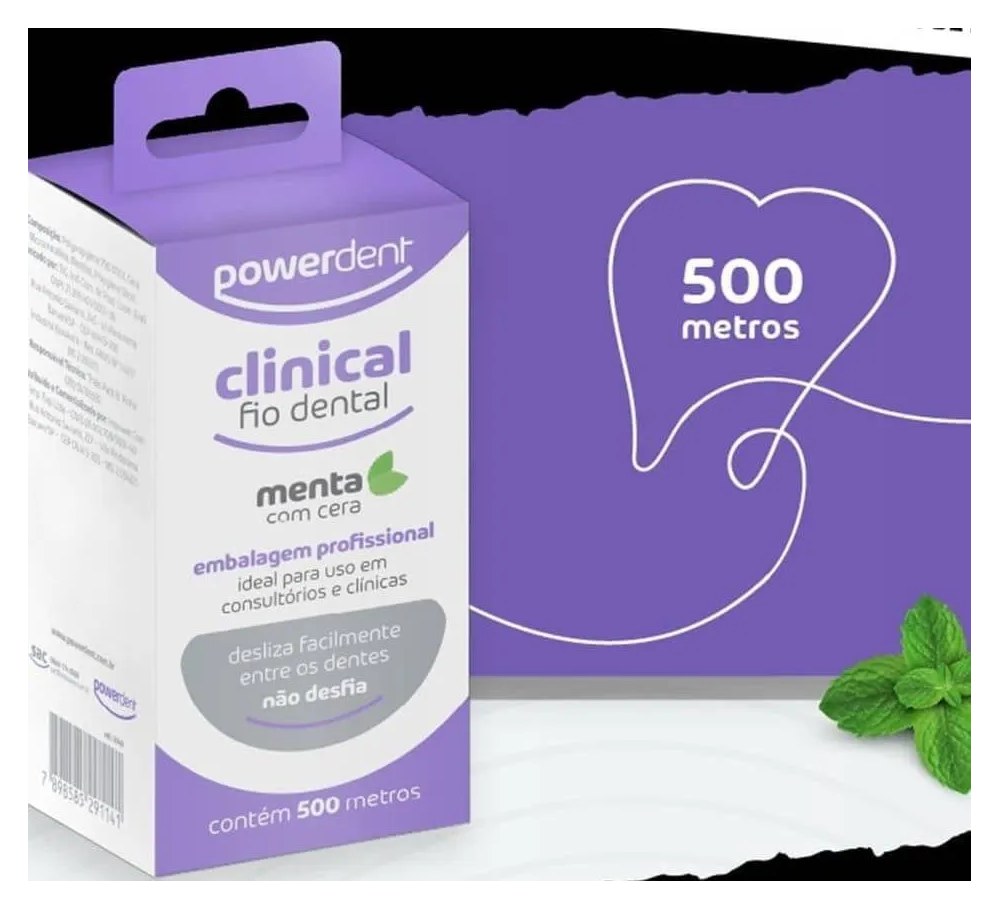Fio Dental Sabor Menta Clinical 500 M Econômico Powerdent