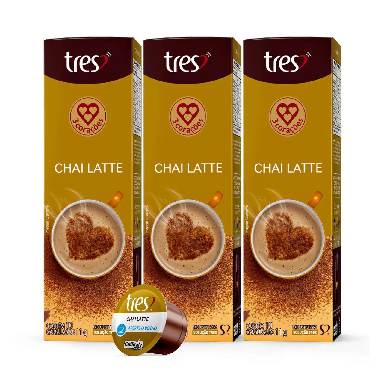 3x cápsula Chai Latte Tres 3 Corações 10 unidades