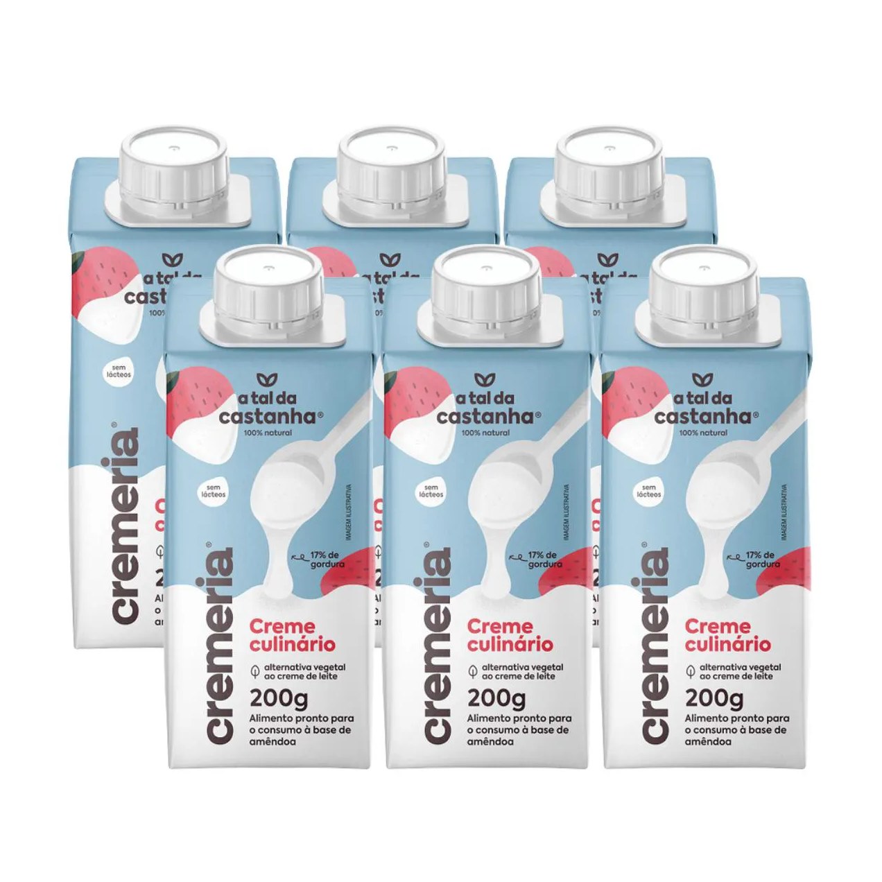 6x Creme Culinário Vegetal Cremeria a Tal da Castanha 200ml Amêndoa