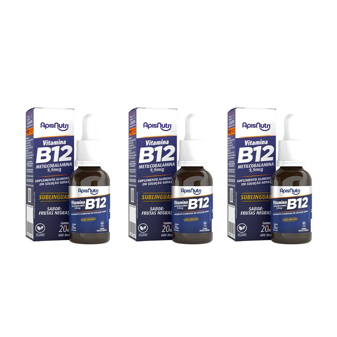 Kit 3 B12 Metilcobalamina Sublingual com 20ml - Apisnutri