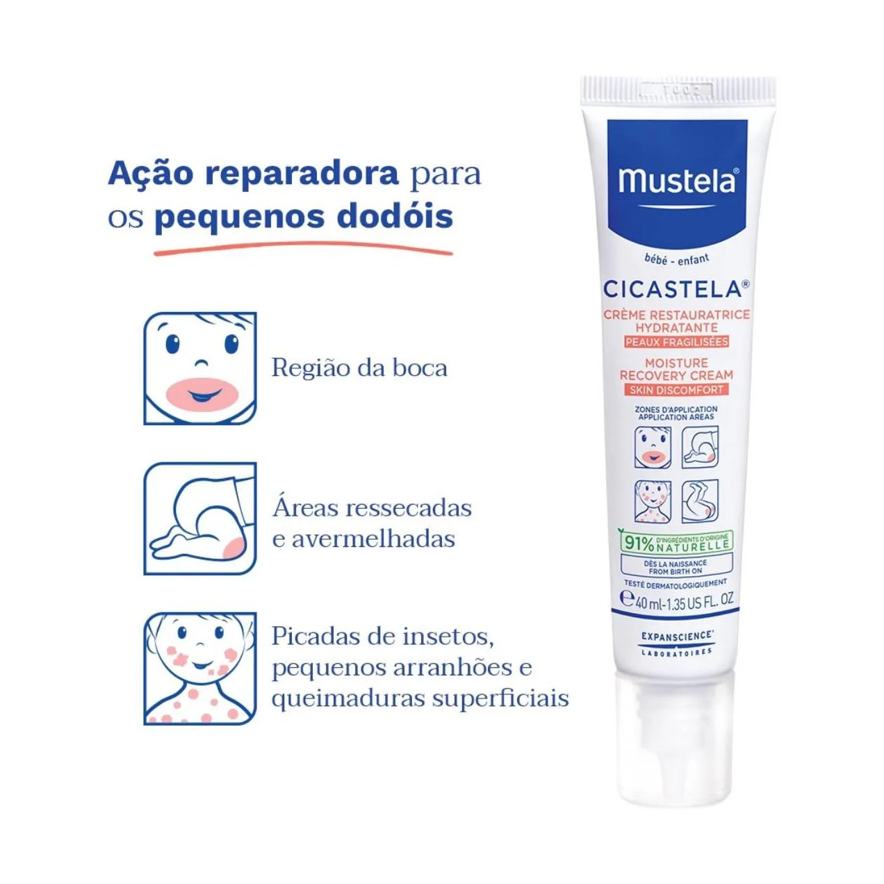 Creme Reparador Hidratante Mustela Bebê Cicastela Pele Sensibilizada com 40ml