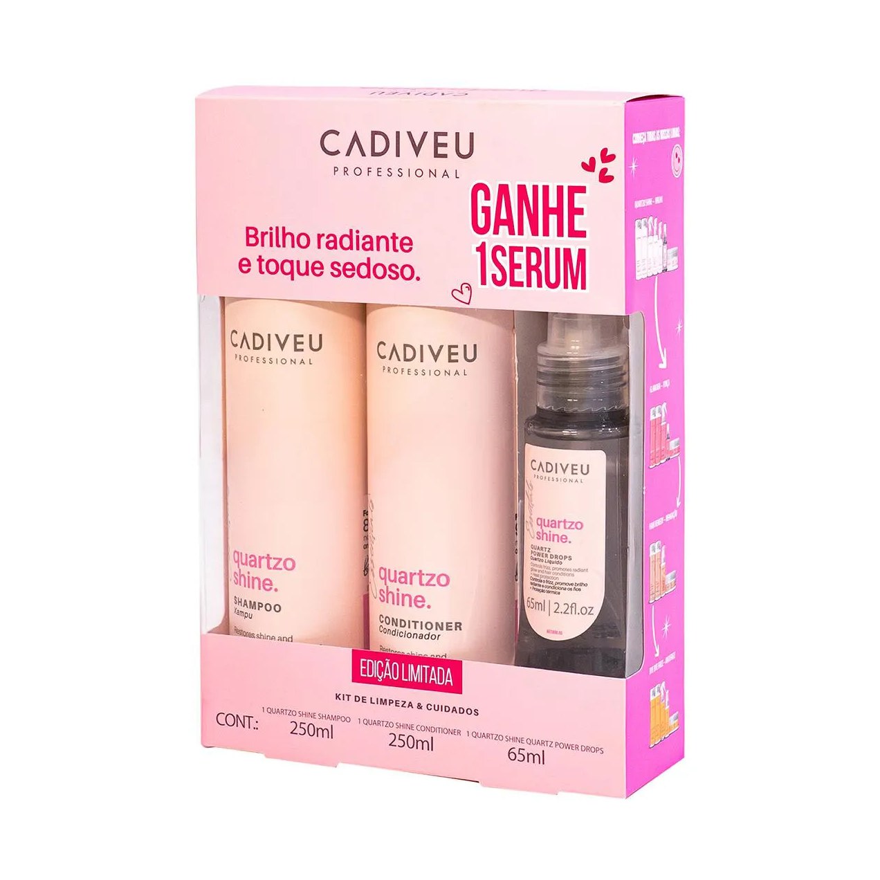 Kit Cadiveu Professional Quartzo Shine Shampoo 250ml + Condicionador 250ml + Sérum 65ml