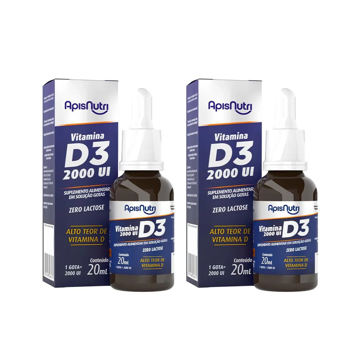 Kit 2 Vitamina D3 Gotas 2.000ui com 20ml - Apisnutri