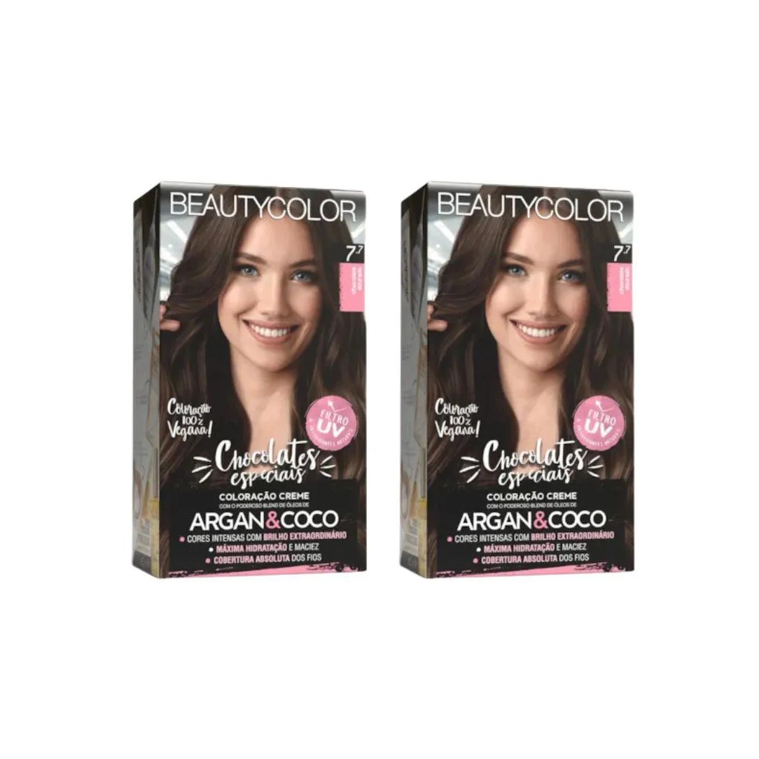 Coloraçao Beauty Color 7.7 Chocolate Dourado - Kit C / 2un