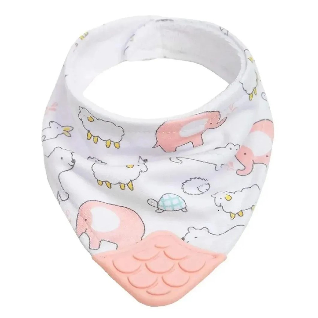 Babador Bandana C/mordedor Animais Rosa Buba