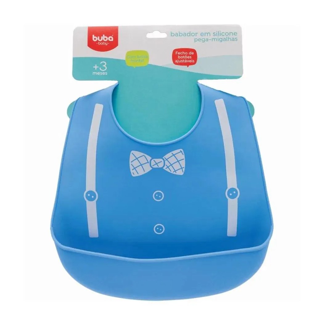 Babador Silicone Pega Migalhas Azul +3 Meses Buba