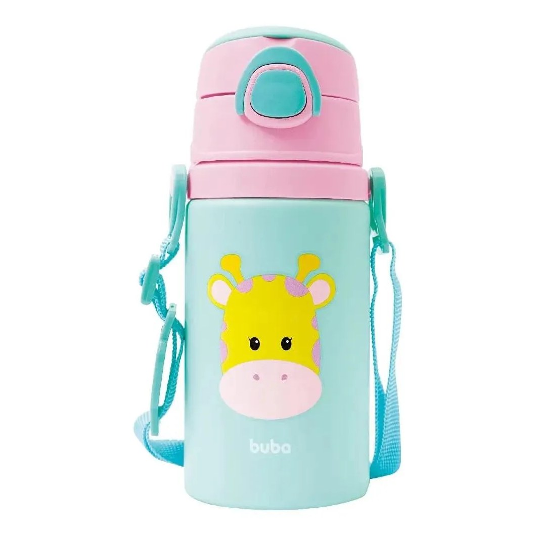 Garrafinha Alumínio E Canudo Girafa 450Ml Buba