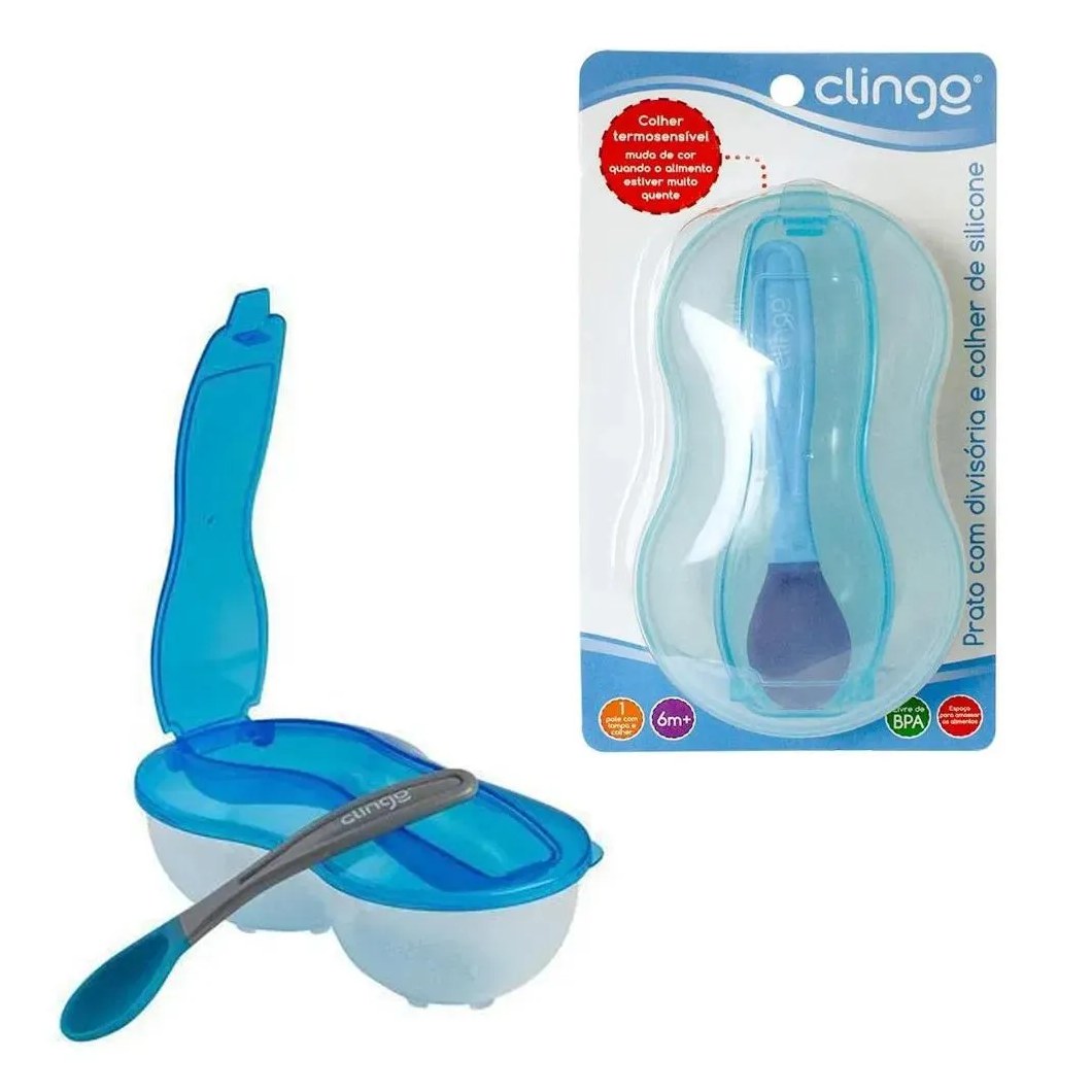 Prato Com Divisória E Colher Azul +6M Clingo