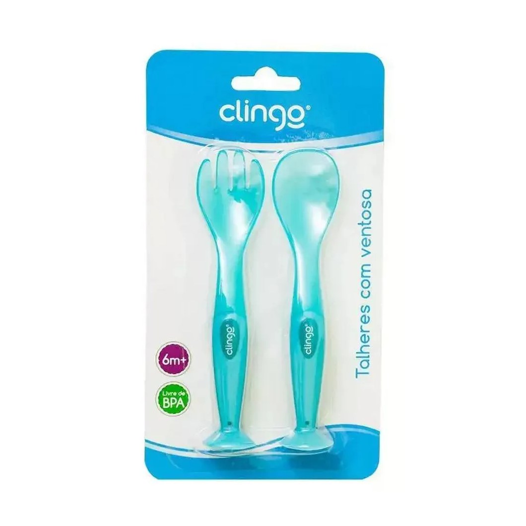Colher E Garfo Com Ventosa Azul 2Und Clingo