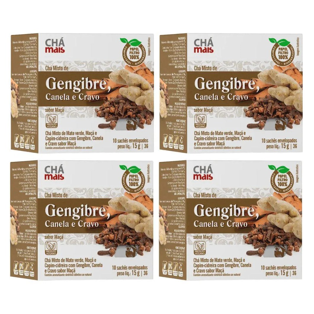 Kit 4X Chá Misto De Gengibre, Cravo E Canela - Chá Mais