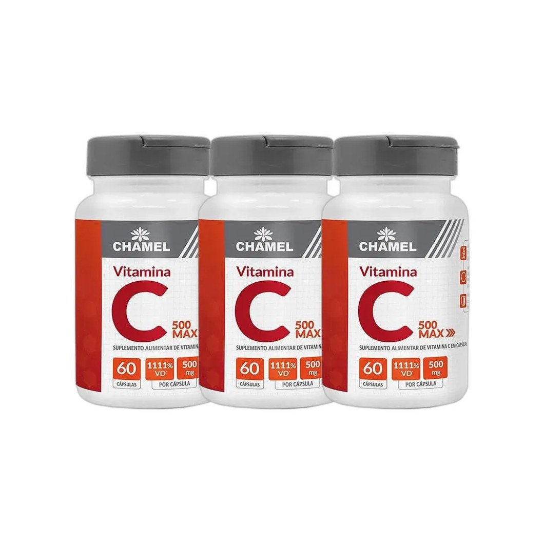 Kit 3X Max Vitamina C 500Mg 60 Cps - Chamel