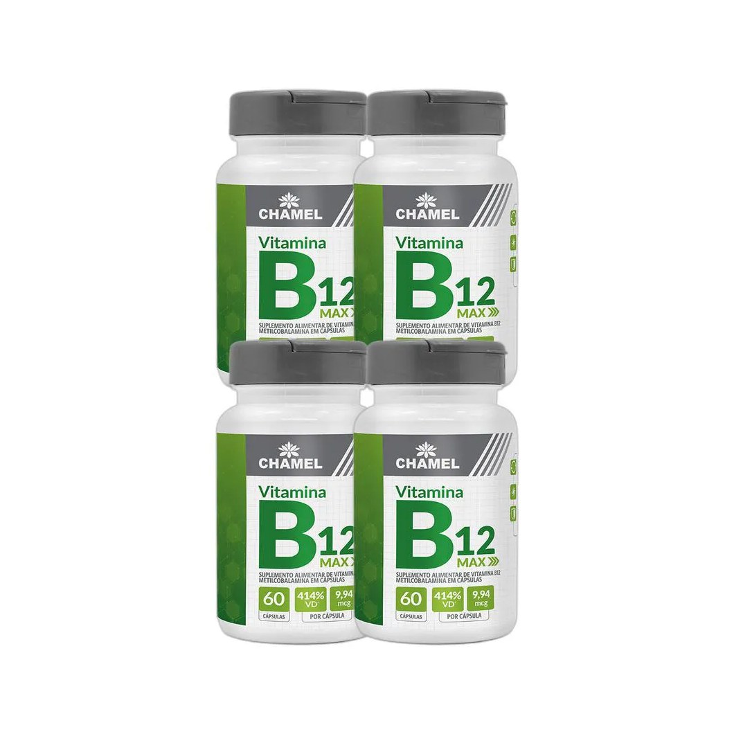 Kit 4X Max Vitamina B12 Metilcobalamina 60 Cps - Chamel