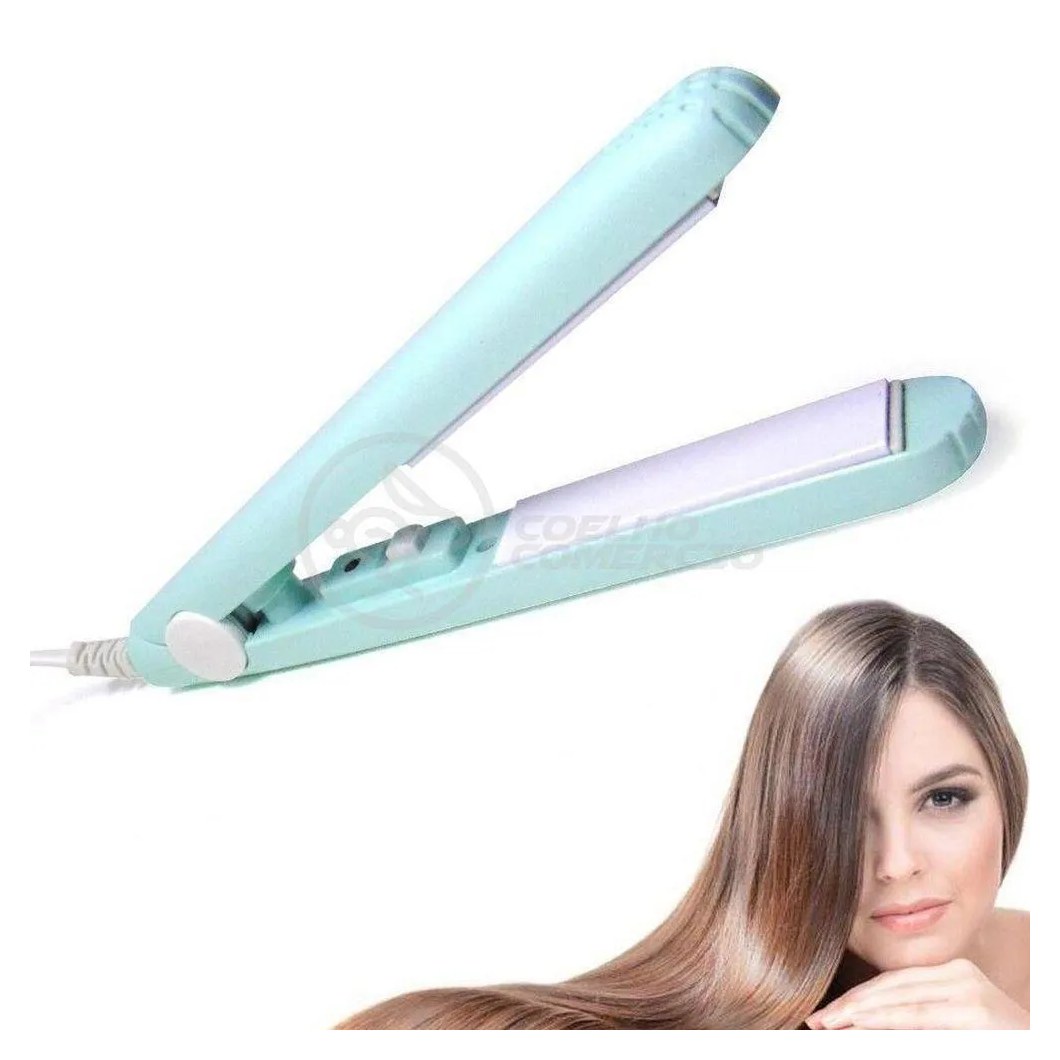 Mini Chapinha Prancha Portátil 17Cm Bivolt Profissional Azul