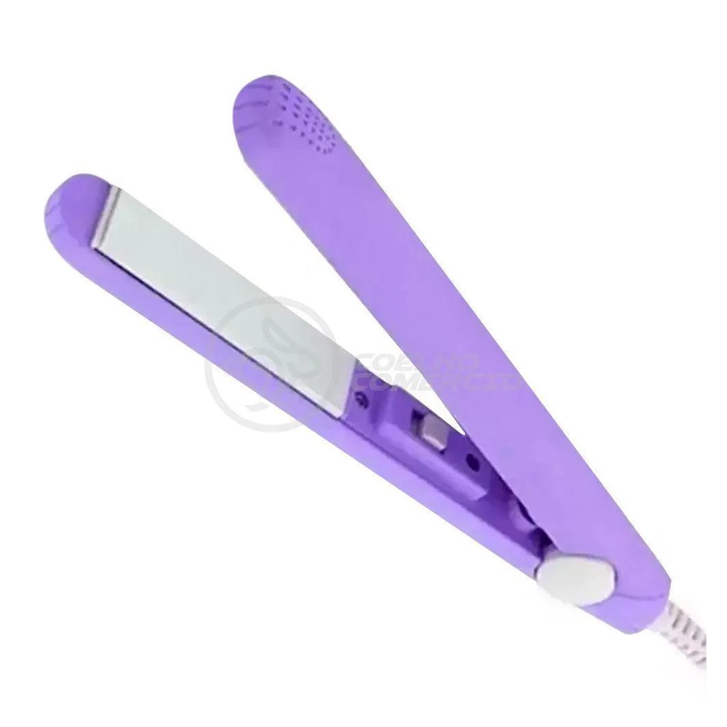 Mini Chapinha Prancha Portátil Bolsa para Cabelo 17Cm - Roxo Bivolt