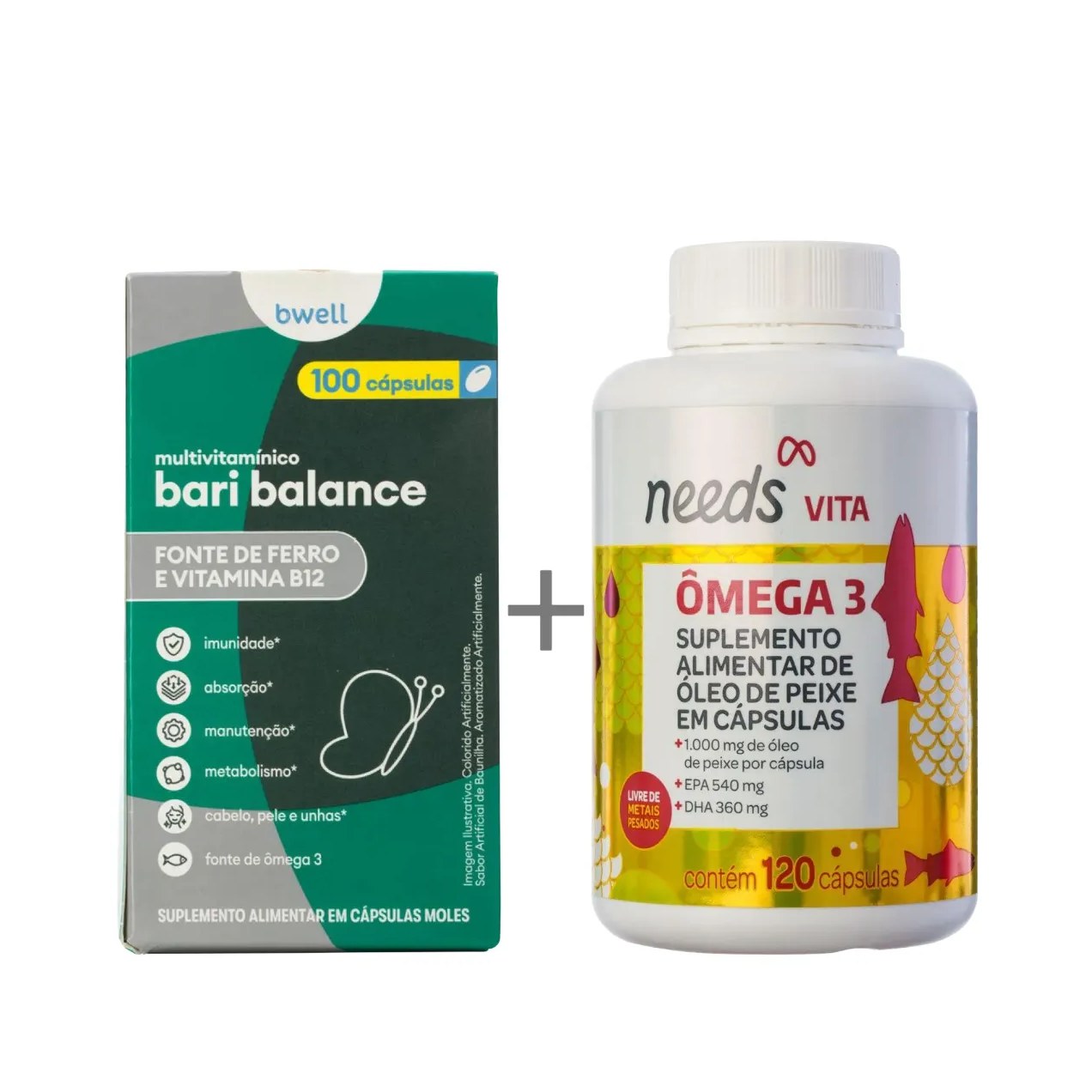 Kit Ômega 3 Needs Vita 120 cápsulas + Bwell Bari Balance 100 cápsulas