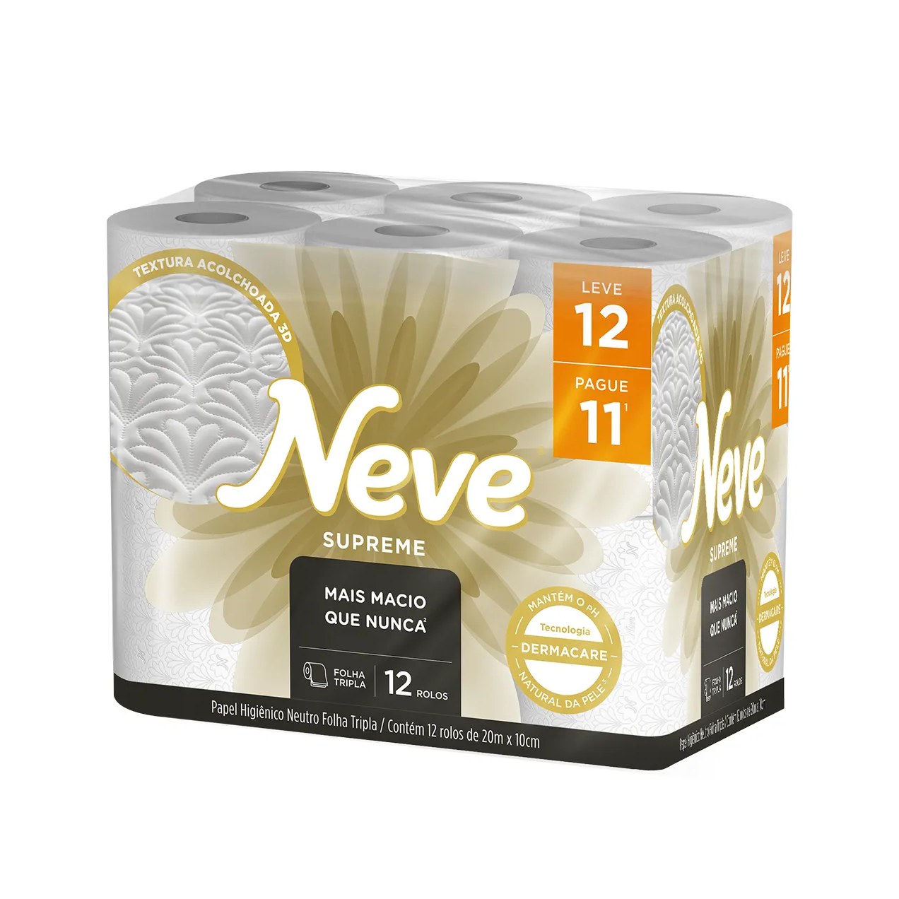 Papel Higiênico Neve Supreme Folha Tripla 12 rolos